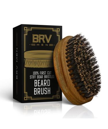 BRV MEN Boar Bristle Beard Brush For Men - Solid and Thick Green Sandalwood Body (Green Sandalwood)
