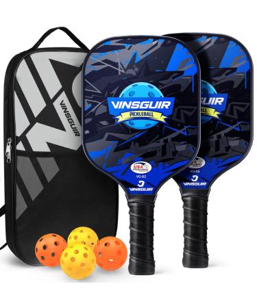 VINSGUIR Pickleball Paddles, USAPA Approved Fiberglass Pickleball Paddle Set of 2, 7.8oz Lightweight Pickleball Rackets with Wide Body, Pickle Ball Paddle Gifts for Beginners & Pros Indigo Blue(2 Rackets, 4 Balls,1 Bag)
