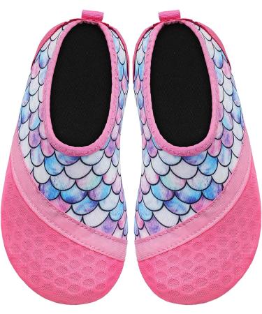 JIASUQI Kids Water Shoes Quick Dry Aqua Socks for Beach & Pool | Pink Scale | 7/7.5 UK Child - Buy Online on GoSupps.com
