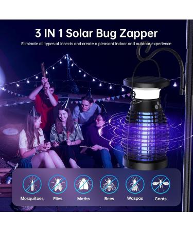Solar Bug Zapper Indoor 3 in 1 UV Mosquito Killer Lamp 4000mAh 4200V Electric Fly Zapper USB Rechargeable Insect Killer Traps for Office Kitchen Bedroom Garden Camping Outdoor Black Black#01 - Buy Online on GoSupps.com