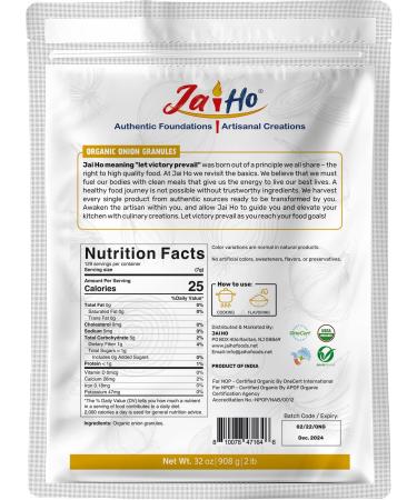 Organic Onion Granules 2 LB - Gluten Free, Vegan, Non-GMO - Resealable Pouch by Jai Ho - Buy Online on GoSupps.com