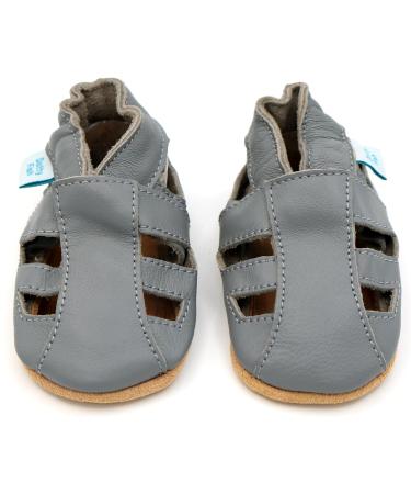 Dotty Fish Soft Leather Baby Shoes | Toddler Sandals | Non-Slip Suede Soles | Grey | 0-6 Months to 3-4 Years - Buy Online on GoSupps.com