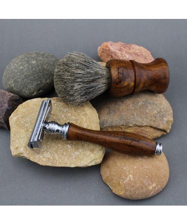 Haryali London 3-Part Razor Set | Sustainable Wooden Double Edge Safety Razor Gift Set with Super Roof Hair Brush & Rack - Buy Online on GoSupps.com