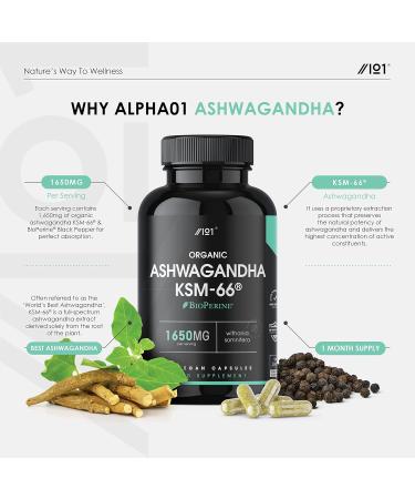 Organic Ashwagandha KSM-66 with BioPerine - 1650mg - 90 Vegan Capsules - Buy Online on GoSupps.com