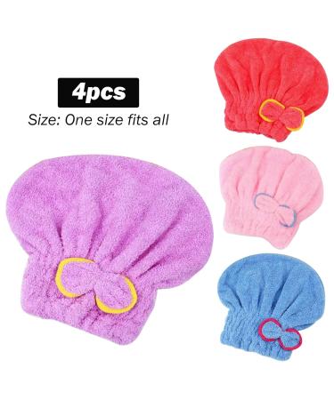 Hair Drying Cap - 4PCS Super Absorbent Microfiber Towel Wrap for Quick Drying | Elastic Hair Towels for Women & Girls - Buy Online on GoSupps.com