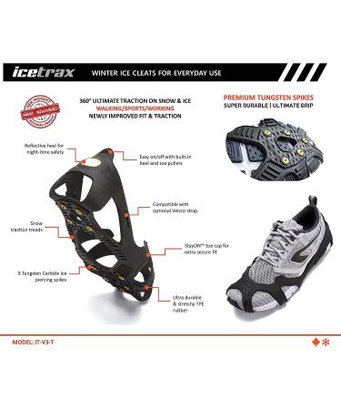 Icetrax V3 Tungsten Crampons - Non-Slip Ice Cleats for Shoes and Boots | Ice Grips for Snow and Ice | Reflective Heel | L/XL (Men 9.5-13/ Women 11+) Black - Buy Online on GoSupps.com