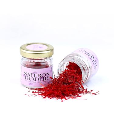 Saffron Traders all Natural and Geniune Saffron Strands - Pure all Red Saffron threads in glass jars - Premium Grade Saffron (0.035 Ounce - 1 Gram) 1.0 Grams