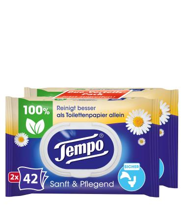 Tempo moist toilet paper gentle and caring duo pack 84 wipes 42 pieces (pack of 2)