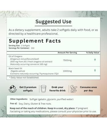 NutraVora Oil of Oregano with Black Seed Oil Capsules Dietary Supplement for Immune & Respiratory Wellness Support with Carvacrol & Thymoquinone Non-GMO Gluten-Free 300 Softgels - Buy Online on GoSupps.com