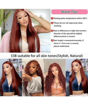 Reddish Brown 22 Inch HD Lace Front Human Hair Wig 180% Density with Baby Hair - Pre Colored Auburn Copper Red Bone Straight Glueless 13x6 Reddish Brown Lace Front Wig 33B - Buy Online on GoSupps.com