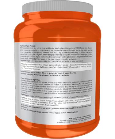 NOW Sports Nutrition Pea Protein 24 g Easily Digested Dutch Chocolate Flavoured Powder 907g Dutch chocolate 907 g - Buy Online on GoSupps.com