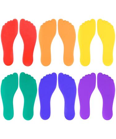 K-Roo Sports Set of Six Colorful Foot-Shaped Floor Markers - No-Slip Rubber Pairs of Footprints in Mesh Bag for School, Dance, Karate & Activities