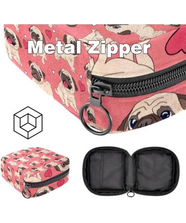 Rosa Pug Puppy Dog Love Pattern Menstrual Pad Storage Bag - Portable Zipper Pocket for Teens & Women - Buy Online on GoSupps.com