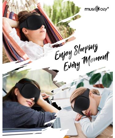 MUSICOZY 3D Contoured Memory Foam Sleep Eye Mask for Side Sleepers - Breathable Black Mask for Insomnia, Travel, and Meditation - Buy Online on GoSupps.com