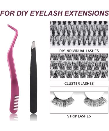 FADVAN Pink Stainless Steel Lash Applicator Tool Set - 2 Pcs Cluster Lash Tweezers with Eyebrow Tweezers for DIY Eyelash Extensions - Buy Online on GoSupps.com
