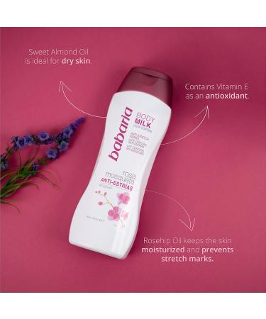 Babaria Anti Stretch Marks Body Milk - Moisturizing Hydration with Sweet Almond Oil & Vitamin E - Reduces Wrinkles - 16.6 oz - Suitable for All Skin Types - International Shipping Available - Buy Online on GoSupps.com