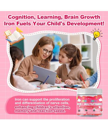 90 Count | Iron Gummies for Kids, Kids Multivitamin with Calcium, Zinc, Folate, Omega-3 & Lutein, Support Energy, Immnity, Iron Deficiency, Anemia & Brain Health, Vegan, Sugar-Free, Strawberry Flavor 90 Count (Pack of 1) - Buy Online on GoSupps.com