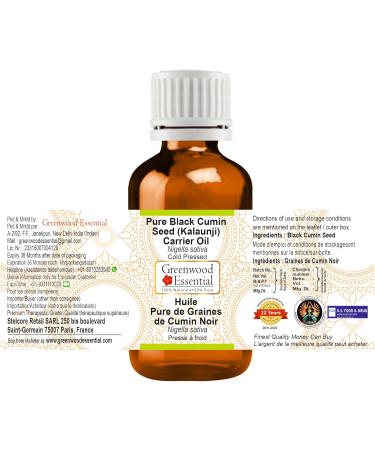 Greenwood Essential Natural Cumin Seeds (Kalaunji) Carrier Oil - Therapeutic Quality Cold-Pressed Nigella Sativa 100ml (3.38 oz) | International Shipping Available - Buy Online on GoSupps.com