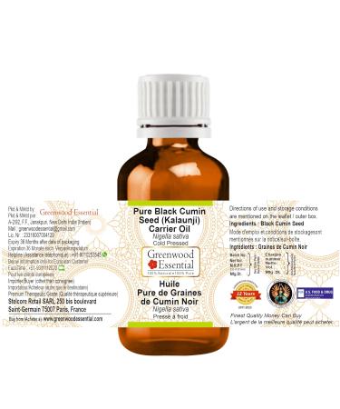 Greenwood Essential Natural Cumin Seeds Oil (Kalaunji) - Therapeutic Quality Cold-Pressed Nigella Sativa 30ml (1 oz) - International Shipping Available - Buy Online on GoSupps.com