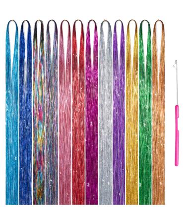 Hair Tinsel Kit with Tool 12 Colors 3000 Strands Hair Tinsel Kit Shiny Fairy Hair Tinsel Extensions Colord Party Highlights Glitter Hair Extensions Multi-Colors Hair Tinsel Kit (12 Colors 45) 45 Inch (Pack of 12) - Buy Online on GoSupps.com