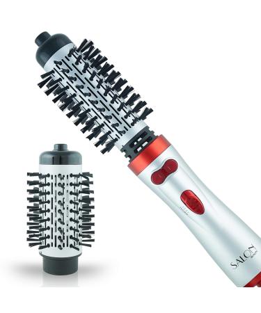 Perfect Heat Large 2 inch + 1.5" Inch Interchangeable Tourmaline Ceramic Ionic Rotating Hot Styler Spin Soft Bristle Long Hair Brush HM26000 Red