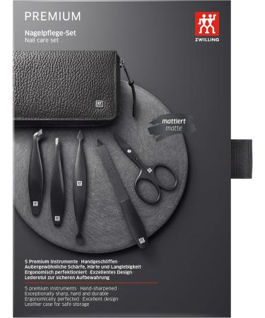 ZWILLING Premium Black Edition 5 Piece Genuine Leather Snap Closure Travel Set with Nail Scissors and Cuticle Cutter - Buy Online on GoSupps.com