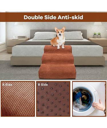 Kphico Sturdy 3 Tiers Foam Dog Stairs for High Beds - Non-Slip Pet Steps for Small Dogs & Cats - 15.7 High Dog Ramp - Extra Wide & Deep - Includes Pet Hair Remover Roller - A-Brown - Buy Online on GoSupps.com