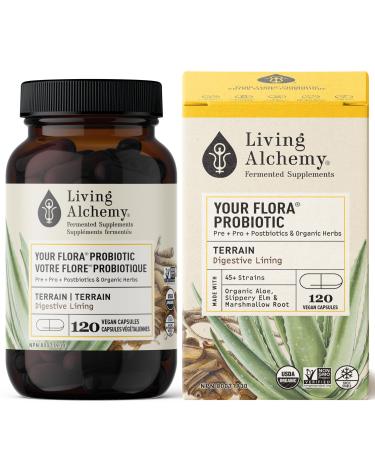 Gut Health Supplement - Your Flora Probiotic Terrain with Fermented Soybean Aloe Vera Prebiotics Digestive Enzyme Probiotics for Men & Women - Vegan Non-GMO - Living Alchemy 120 Pcs 120 count (Pack of 1)