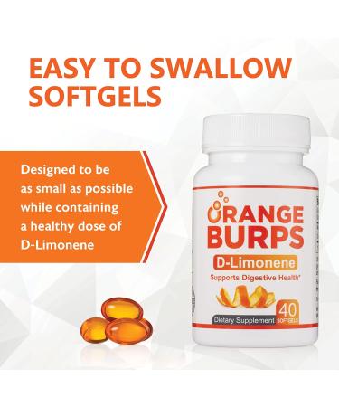 Orange Burps D-Limonene Softgels | Digestive Health Supplement | Non-Harmful Acid Reflux Relief | 500mg Easy-to-swallow Capsules | Gluten-Free - 40 Count - Buy Online on GoSupps.com