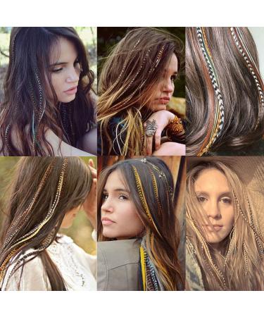 Feather Hair Extensions Kit: 16 Inches 50 Strands Colored Hair Extensions with Rooster & Peacock Feather Earrings - Ideal Christmas Hair Accessories for Women and Girls - Buy Online on GoSupps.com