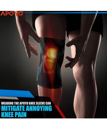 APOYO Knee Compression Sleeve - Men & Women - Support for Knee Pain, Meniscus Tear, ACL, Arthritis - Joint Pain Relief - Large, Blue - Buy Online on GoSupps.com