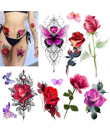 ROARHOWL Stunning rose flower temporary tattoos  large rose fake tattoos for women rose tattoo set (Rose 2)