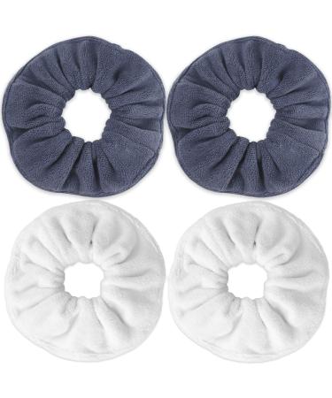 IVARYSS Super Towel Scrunchies for Drying Hair, Absorbent and Soft Microfiber for Frizz Free, Large Thick Ponytail Holder Wet Hair Accessories for Women and Girls, 4 PCS (White Grey)