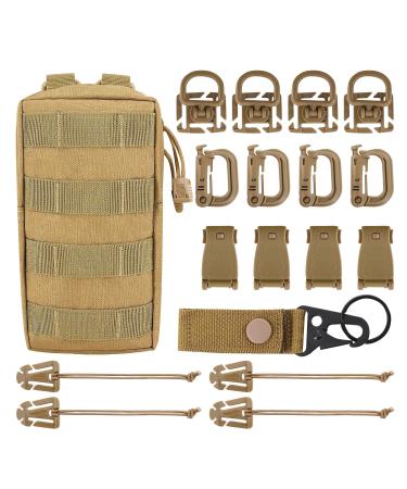 MGFLASHFORCE Kit of 18 Molle Accessories Molle Attachments Clips and Straps with Pouch for 1 Webbing Tactical Backpack Tactical Vest Tan