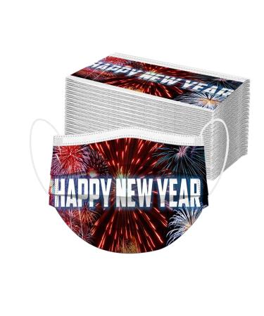 ZQP BEUU 100PCS Adult 2021 Happy New Year Disposable_Macks 3Layer Non-Woven Elastic Ear Loop Stylish Breathable Dustproof Disposable Face_Mack for Women Men Outdoor Indoor Sports Party