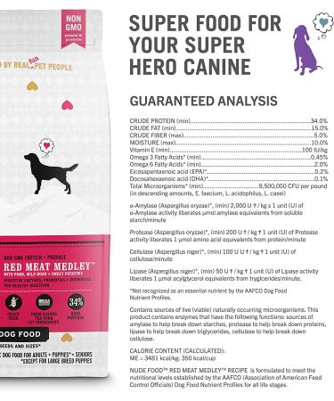 Nude Superfood Dry Dog Food - Grain Free Kibble with Probiotics & Digestive Enzymes for Dogs - Red Meat Medley 23 lb - Buy Online on GoSupps.com