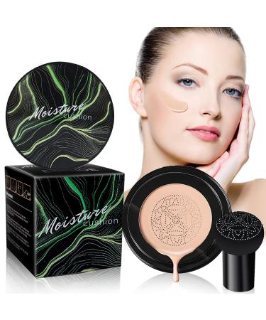 Mushroom Head Air Cushion CC Cream - BB Cream Face Makeup Foundation for Mature Skin Moisturizing Concealer Brighten Long-Lasting, Even Skin Tone for All Skin Types, Natural Color Beige