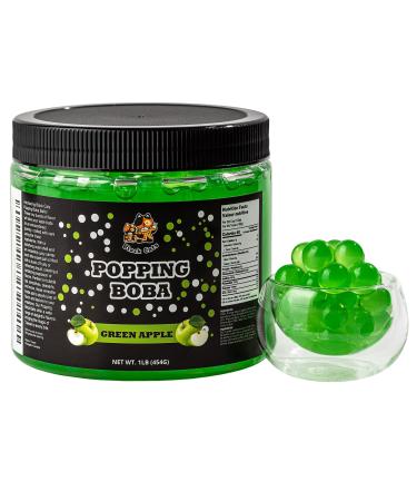 Popping Boba Pearls | 1LB (454g) | Bursting Tea Balls for Drinks Desserts Smoothies and Snack Toppings | Bubble Tea Tapioca Pearls Mix Kit (Green Apple)