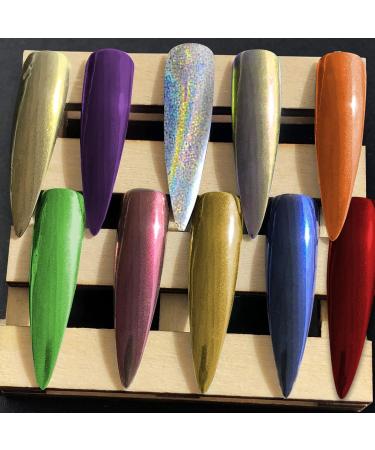 Duufin 14 Colors Chrome & Holographic Nail Powder Set with 14 Eyeshadow Pins - Aurora & Chameleon Effects for Stunning Nail Art - Buy Online on GoSupps.com