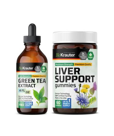 BIO KRAUTER Green Tea Tincture 4 Fl. Oz. & Liver Support 60 Gummies