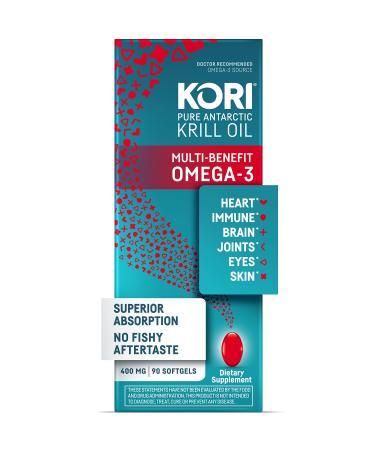Kori Krill Oil Omega-3 400mg, 90 Softgels | Multi-Benefit Omega-3 Supplement | Superior Omega-3 Absorption vs Fish Oil and No Fishy Burps 90 Count (Pack of 1)