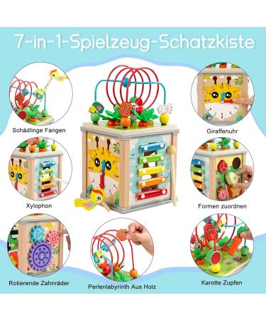 7-in-1 Wooden Montessori Motor Cube - Activity Center for Babies 1 Year & Up | Best Educational Wooden Toys for Kids - Buy Online on GoSupps.com
