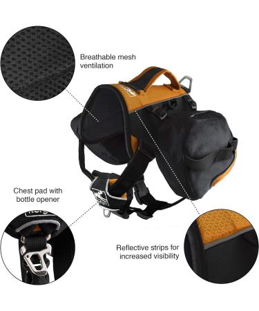 Kurgo Baxter Dog Backpack Hiking Pack for Dogs Lightweight Reflective Black/Orange Baxter Black - Buy Online on GoSupps.com