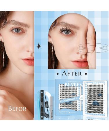 KevKev Eyelash Extension Kit 168Pcs Individual Lashes with Bond, Seal, Applicator & Remover - D-Mix (8-18mm) Cloudy - Buy Online on GoSupps.com