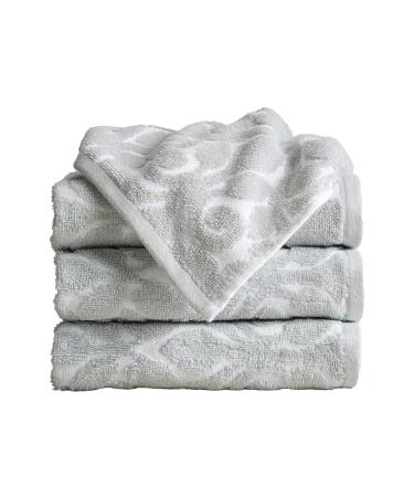 Great Bay Home 100% Cotton Jacquard Bathroom Towels. Absorbent Quick-Dry Plush Bath Towels. Cassie Collection (Hand Towel (4-Pack), White/Grey) Hand Towel (4-Pack) White / Grey