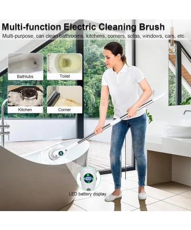 Electric Spin Scrubber Cordless Cleaning Brush with 8 Replaceable Brush Heads and Adjust Extension Handle LED Light Real-time Power Display 3 Speeds IPX7 Waterproof Shower Scrubber - Buy Online on GoSupps.com