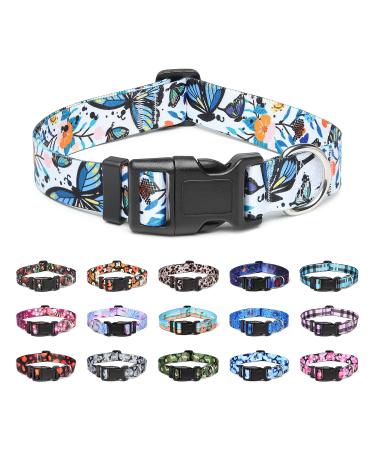 Suredoo dog collar adjustable soft & comfort nylon dog collar for small medium-sized dog puppies (L butterfly) l (neck circumference 38-63 cm width 2.5 cm) butterfly