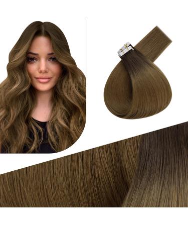 FSHINE TAPE Extension real hair ombre dark brown to light brown virgin hair tape in hair recovery invisible extensions real hair 55cm 25gram 10 pieces #r3t8 5. Injected tape #r3-t8 55 cm