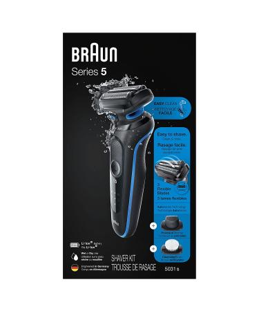 Braun Series 5 5031s Electric Shaver - Wet & Dry, Precision Trimmer & Cleansing Brush, Cordless, Rechargeable - Blue - Buy Online on GoSupps.com