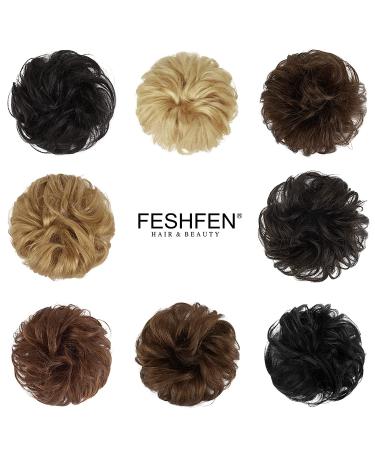 FESHFEN 100% Human Hair Messy Bun - Curly Hair Scrunchie Updo Extension 4P27# Brown Mixed Blonde - Buy Online on GoSupps.com